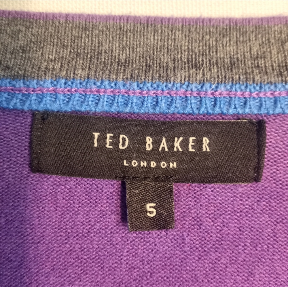 Ted Baker Purple Grey V Neck Cotton Blend Classic New Preppy Academia Sweater 5 - Picture 4 of 11